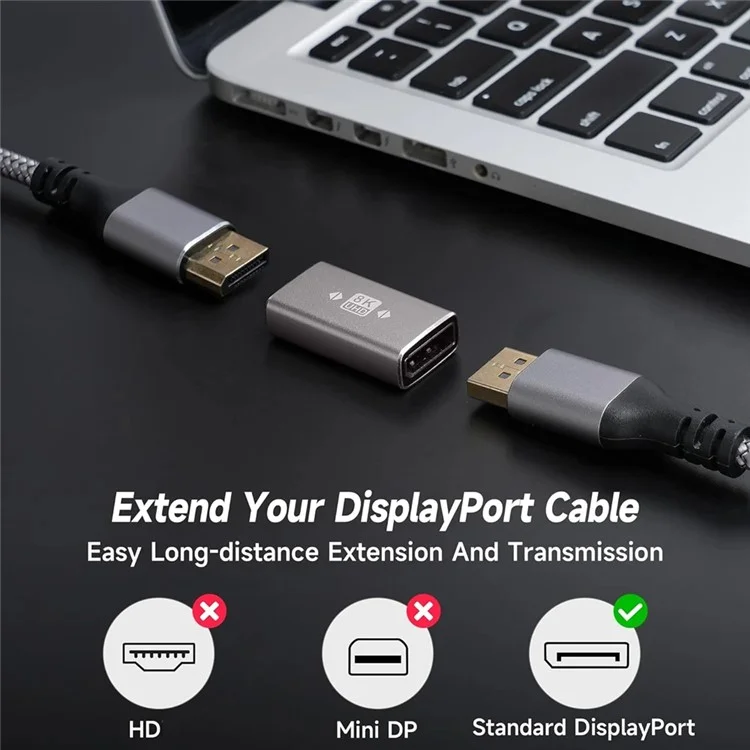 8K 60Hz DisplayPort DP1.4 Female to Female Aluminum Alloy Straight Adapter