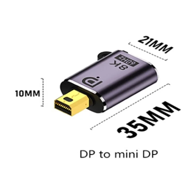 Adaptador Masculino Mini DP a DP 1.4 Convertidor Femenino Soporte de Videos 8K HD Transmisión