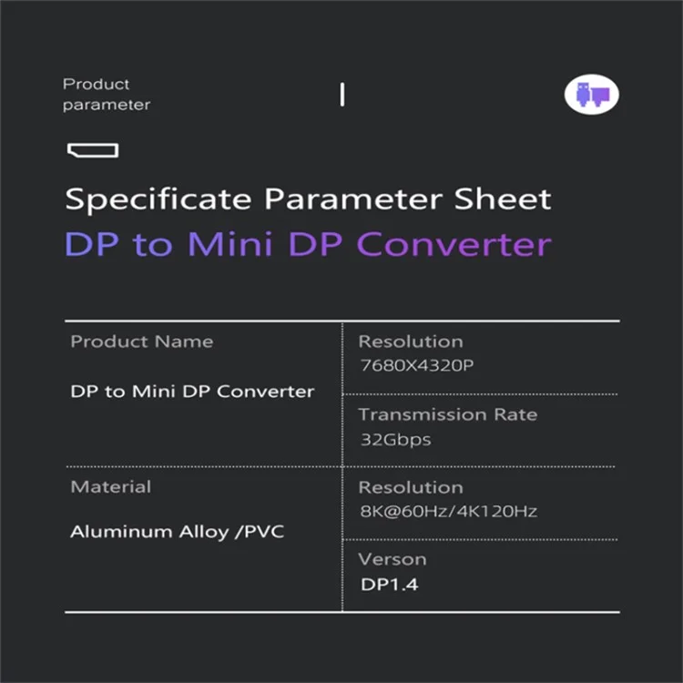 DP 1.4 Maschio a Femmina 8K 60Hz HD Video Transmission Adapter Mini Converter