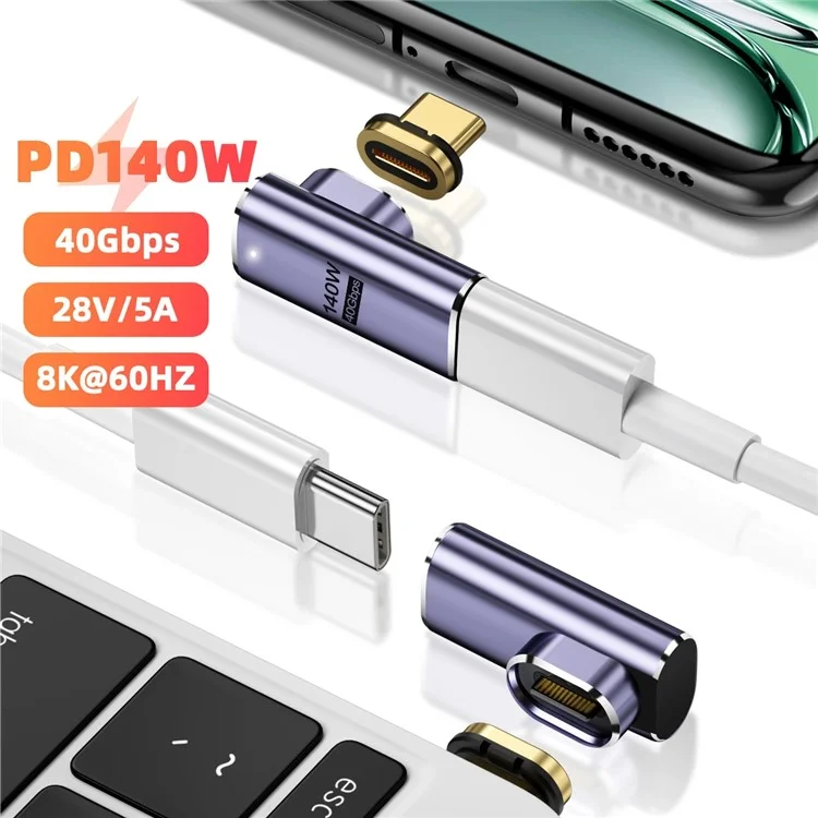 Magnetic USB4 Type-C Front Elbow Converter 40Gbps 140W 5A Fast Charging OTG Adapter