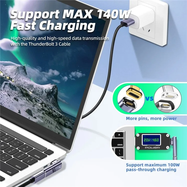 Magnetic USB4 Type-C Front Elbow Converter 40Gbps 140W 5A Fast Charging OTG Adapter
