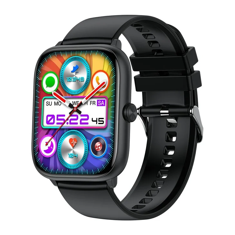 T22 2.06" AMOLED Screen Smart Watch with Bluetooth-compatible Calling, Encoder, Multi-Mode Sports - Black