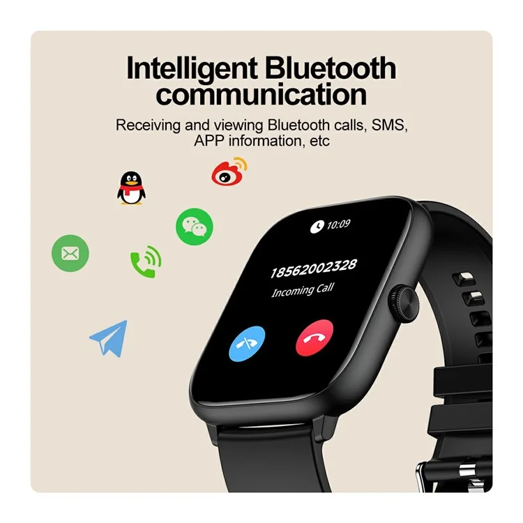 T22 2.06" AMOLED Screen Smart Watch with Bluetooth Calling, Encoder, Multi-Mode Sports - Black