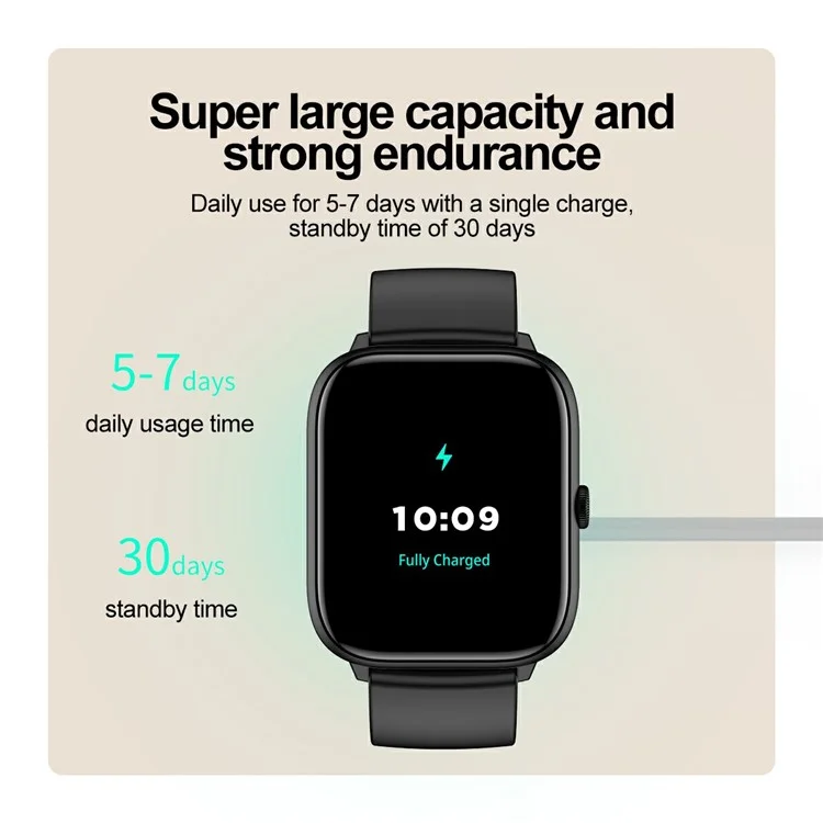 T22 2.06" AMOLED Screen Smart Watch with Bluetooth-compatible Calling, Encoder, Multi-Mode Sports - Black