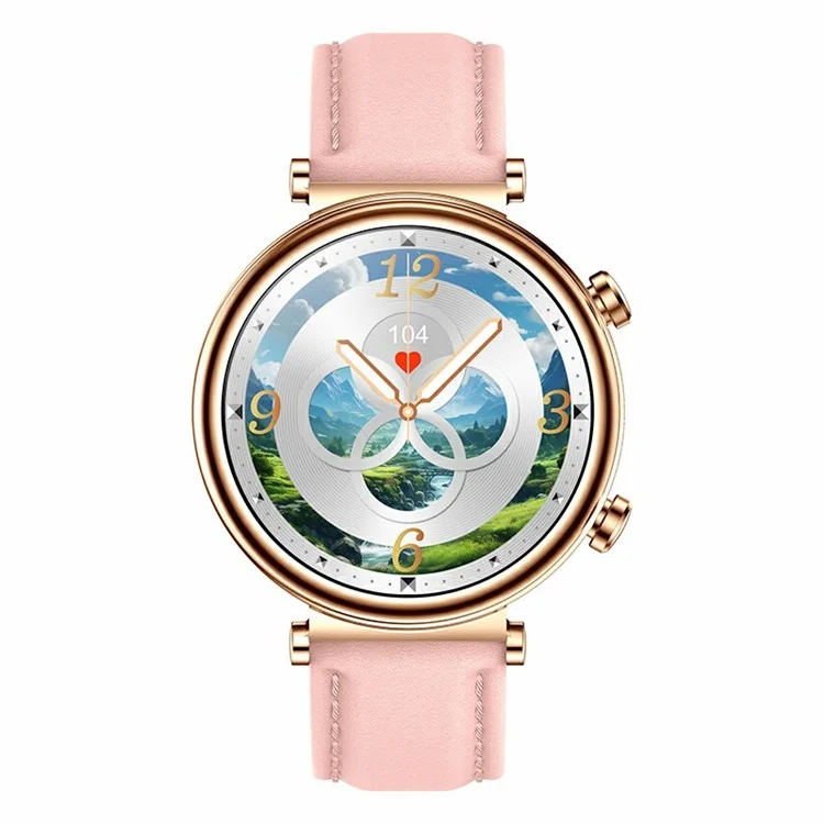 Relógio Inteligente Redondo Smart Watch T86 de 1,27 Polegadas HD com Bluetooth, Chamada, Frequência Cardíaca e Pulseira Esportiva para Mulheres, Edição com Pulseira de Couro - Dourado