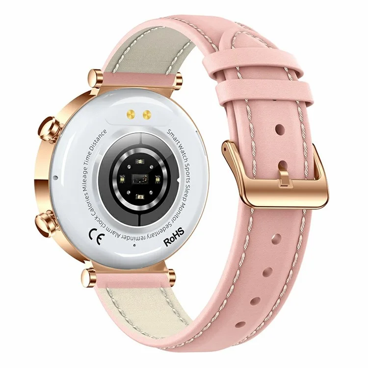 T86 1.27-Inch HD Round Screen Smart Watch Bluetooth Calling Heart Rate Sports Bracelet for Women, Leather Strap Edition - Gold