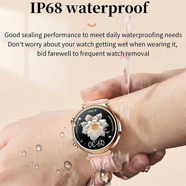Relógio Inteligente Redondo Smart Watch T86 de 1,27 Polegadas HD com Bluetooth, Chamada, Frequência Cardíaca e Pulseira Esportiva para Mulheres, Edição com Pulseira de Couro - Dourado