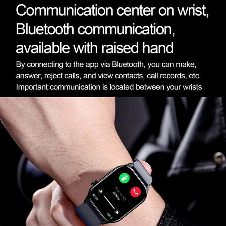 T98 AMOLED Screen Smart Watch Bluetooth-compatible Call Health Monitor Wrist Bracelet - Black