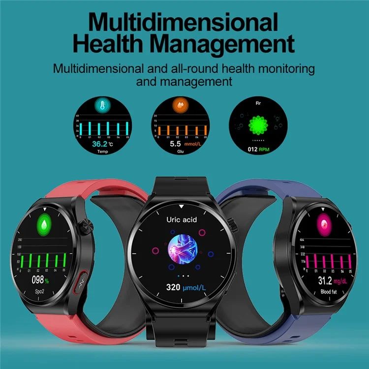 S22 Smart Watch Air Pump Type Blood Glucose Monitor Activity Fitness Tracker - Black