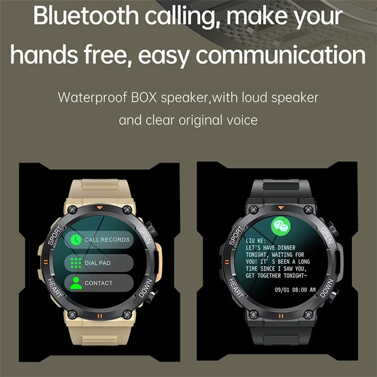 K56 PRO 1,39-Zoll-Rundsmartuhr Bluetooth-Anruffunktion, Schlaf-Gesundheitsüberwachung, Sportwatch - Armeegrün