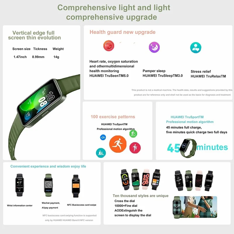 HUAWEI Band 8 1,47-Zoll AMOLED-Bildschirm Smartwatch Wasserdicht Gesundheitsmonitor Armband - Grün