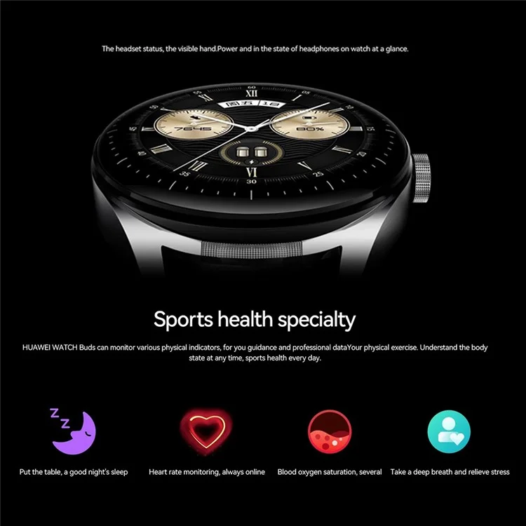 HUAWEI WATCH Buds 1.43-Inch AMOLED Cuffie e Smartwatch 2-in-1 Orologio Elettrico - Nero