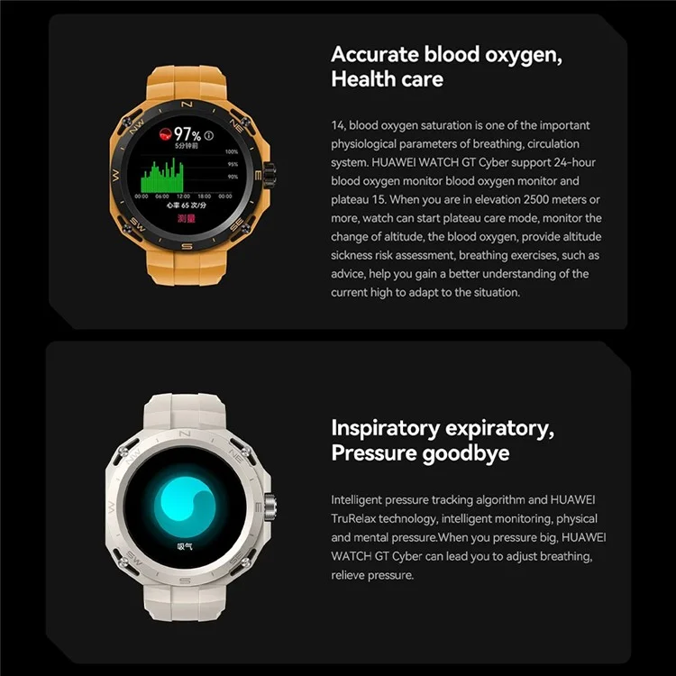 HUAWEI WATCH GT Cyber Montre connectée avec écran AMOLED 1,32 pouces et appels Bluetooth - Noir / Doré