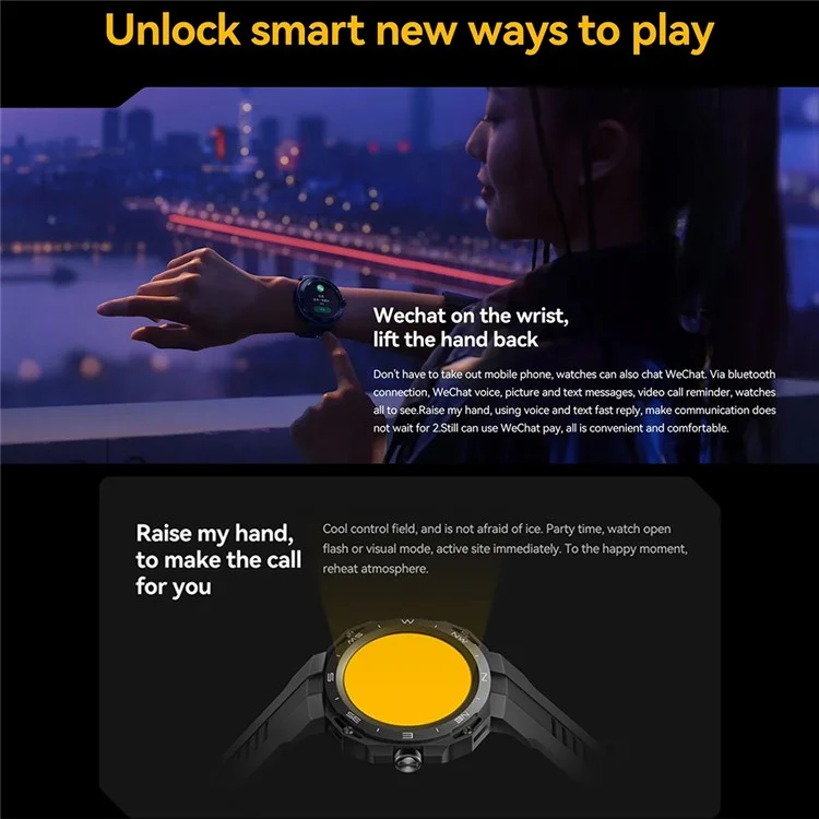HUAWEI WATCH GT Cyber Montre connectée avec écran AMOLED 1,32 pouces et appels Bluetooth - Noir / Doré