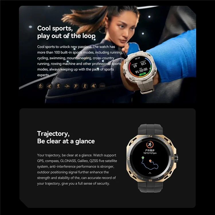 HUAWEI WATCH GT Cyber Montre connectée avec écran AMOLED 1,32 pouces et appels Bluetooth - Noir / Doré