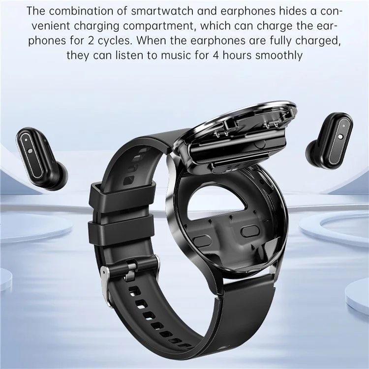 X10 2-in-1 1.39-inch Smart Watch with Earbuds, Flip Cover Version - Silver
