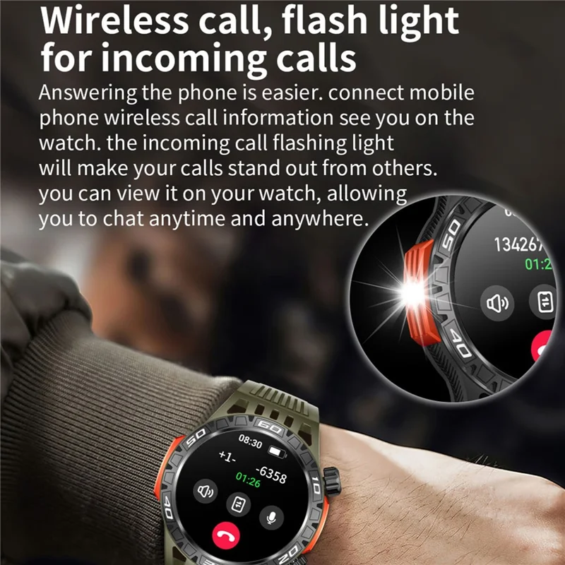 HT22 1.46-inch Round Smart Watch Waterproof Bluetooth-compatible Calling Sports Watch - Black+Green