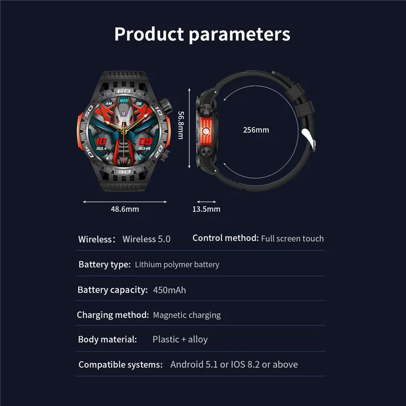 HT22 1.46-inch Round Smart Watch Waterproof Bluetooth-compatible Calling Sports Watch - Black+Green