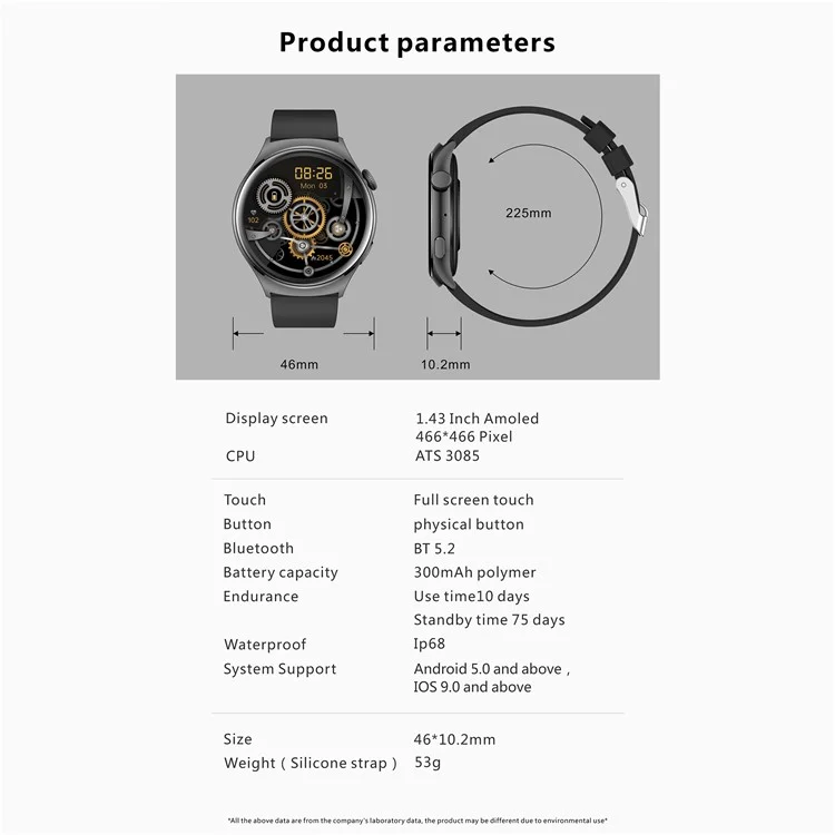 QX10 1.43" AMOLED Display Bluetooth-compatible Calling Health Monitoring Smart Watch - Black