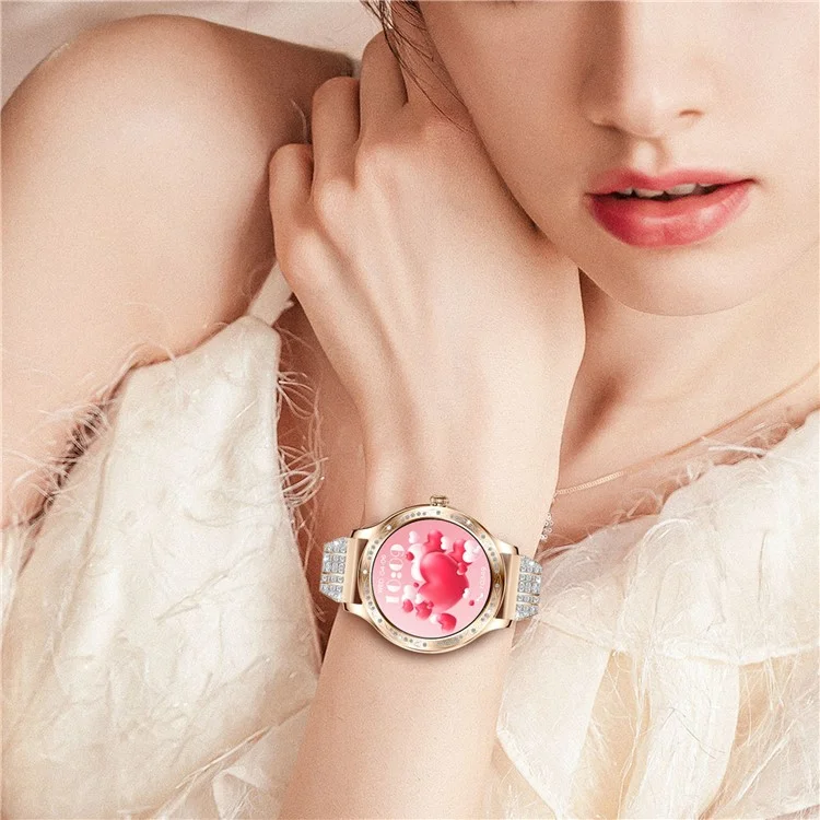 AK60 Cinturino in acciaio + Cinturino in silicone Orologio intelligente da donna Monitoraggio della salute Chiamate Bluetooth Braccialetto intelligente - Oro 