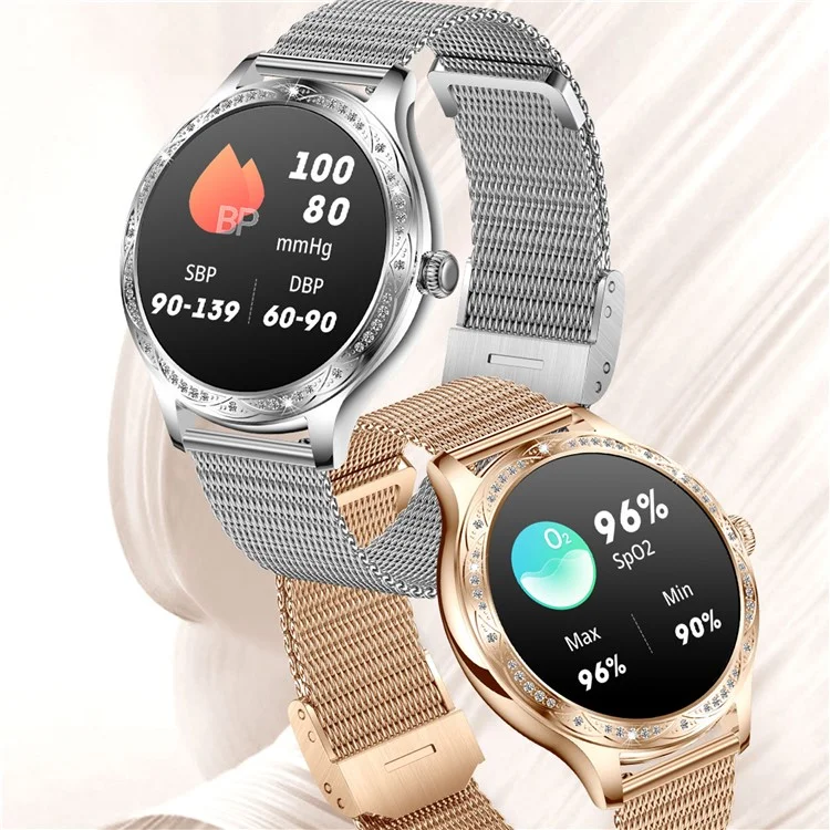 Correa de Acero de Acero AK60 + Correa de Silicona Para Mujeres Smart Watch Watch Health Monitoreo Bluetooth Llamando Brazalete Inteligente - Oro