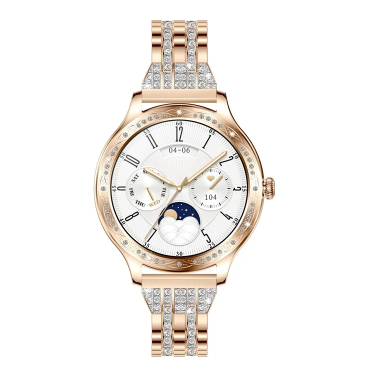 AK60 Cinturino in acciaio + Cinturino in silicone Orologio intelligente da donna Monitoraggio della salute Chiamate Bluetooth Braccialetto intelligente - Oro 