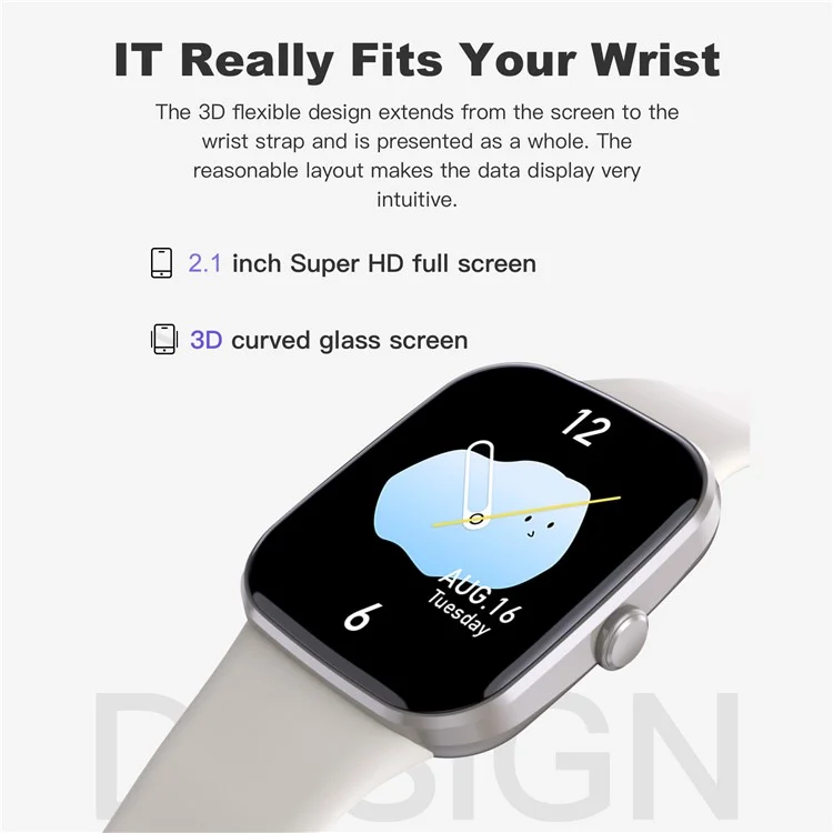 Q32 2.1 Inch Screen Bluetooth-compatible Call Smart Watch with Heart Rate, Blood Pressure, Blood Oxygen Monitoring - Black