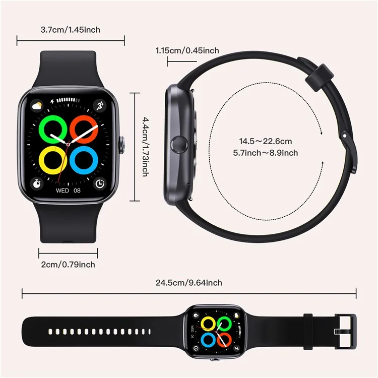 Q32 2.1 Inch Screen Bluetooth-compatible Call Smart Watch with Heart Rate, Blood Pressure, Blood Oxygen Monitoring - Black