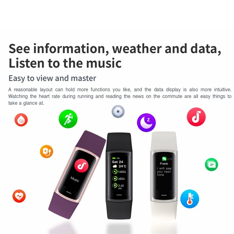 C68 1.1" Smart Bracelet Slim Fitness Watch with Heart Rate Health Monitoring  - Starlight