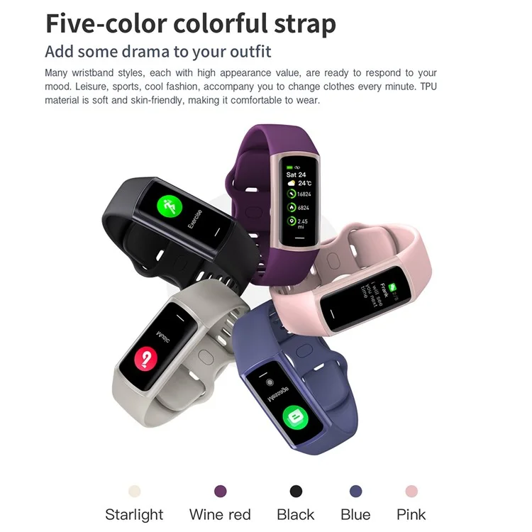C68 1.1" Slim Fitness Tracker Bracelet Watch with Heart Rate Health Monitoring  - Blue