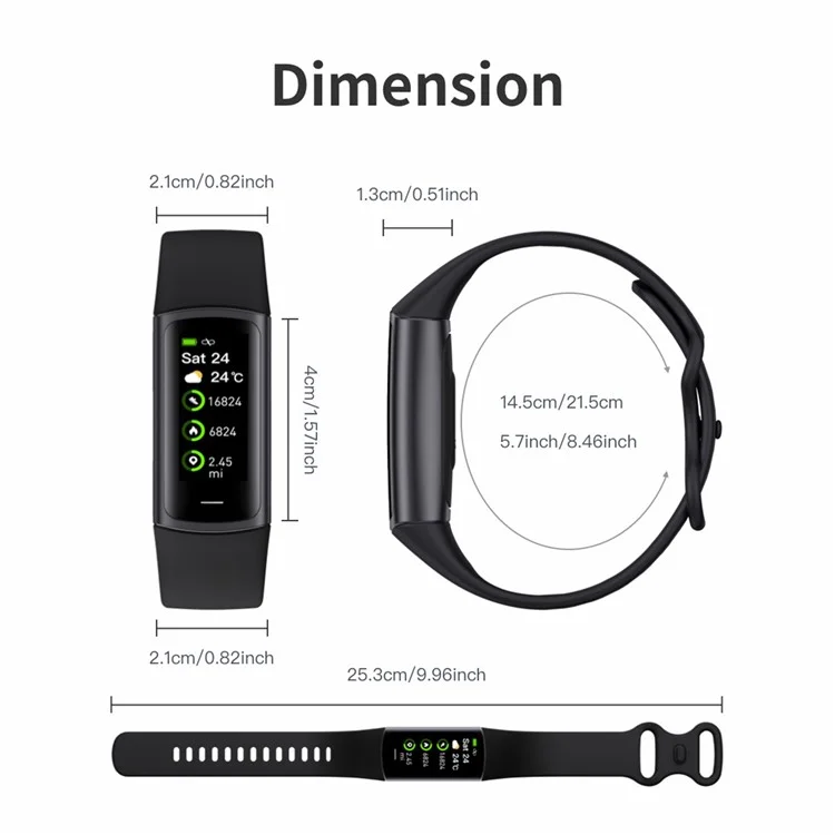 C68 1.1" Slim Fitness Tracker Bracelet Watch with Heart Rate Health Monitoring  - Blue