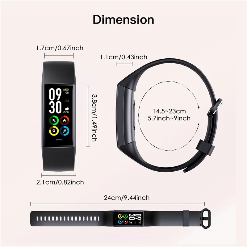 C80 1.1-Inch Screen Smart Bracelet Blood Oxygen Monitoring Watch (Touch Control) - Blue