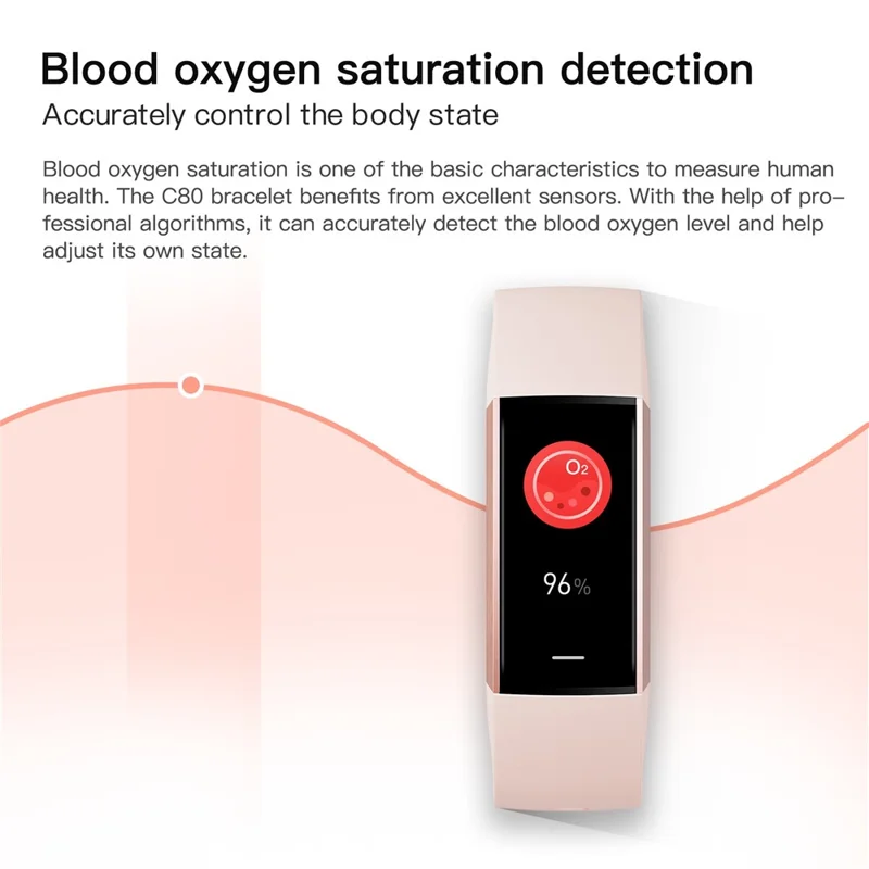 C80 1.1-Inch Screen Smart Bracelet Blood Oxygen Monitoring Watch (Touch Control) - Blue