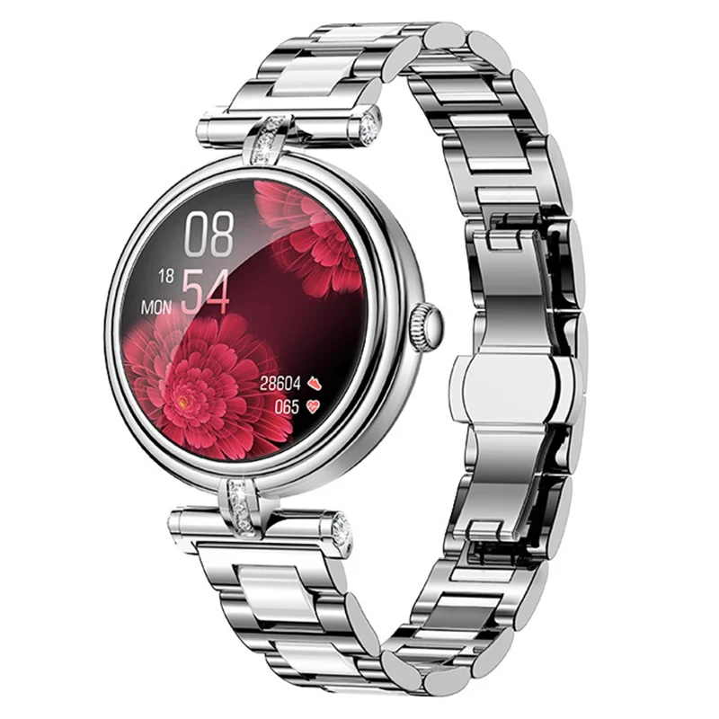 AK62 1.09-inch Round Screen Bluetooth-compatible Call Women Heart Rate Smart Watch, Steel Strap - Silver