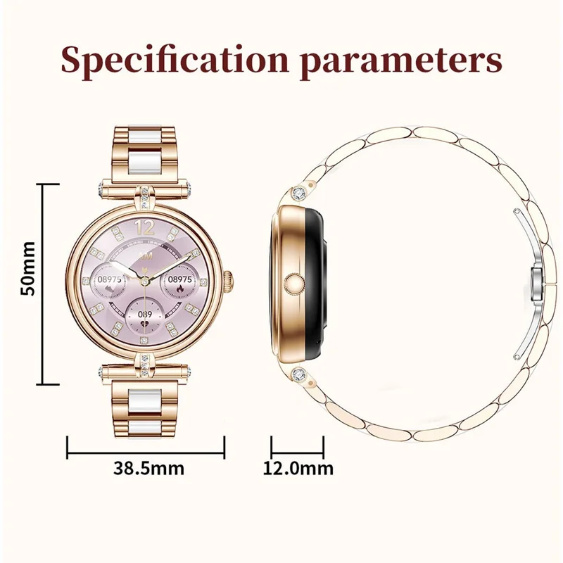 AK62 1.09-inch Round Screen Bluetooth-compatible Call Women Heart Rate Smart Watch, Steel Strap - Silver