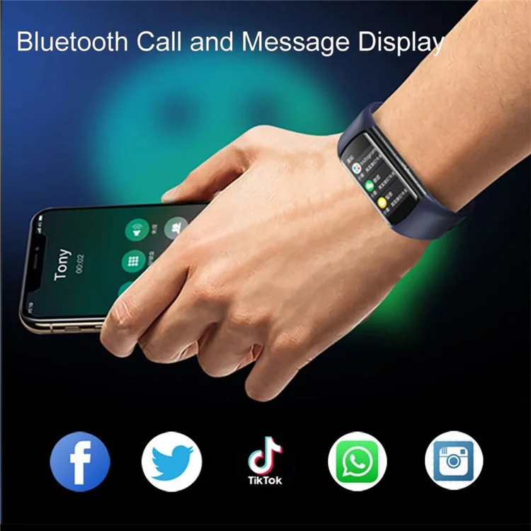 H8 1,47-Zoll-Fitness-Tracker mit Herzfrequenz-, Blutdruck-, Blutsauerstoffüberwachung und Gesundheitsverfolgung - Smartwatch - Schwarz