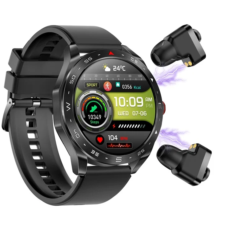 T95 Schermo IPS da 12 Pollice da 2 in 1 Smart Watch Waterproof Bluetooth Call TWS Earfone - Nero