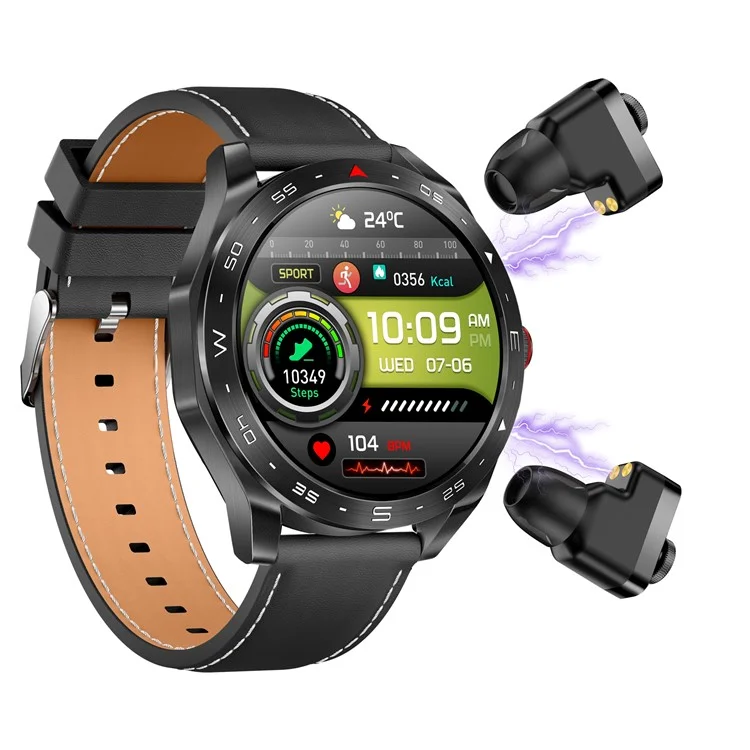 T95 2-in-1 1.52-inch IPS Screen Smart Watch Waterproof Bluetooth Call TWS Earphones - Black