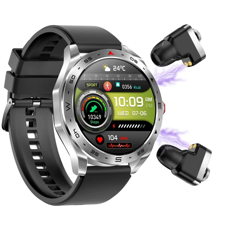 T95 2-in-1 1.52-inch IPS Screen Smart Watch Waterproof Bluetooth-compatible Call TWS Earphones - Silver