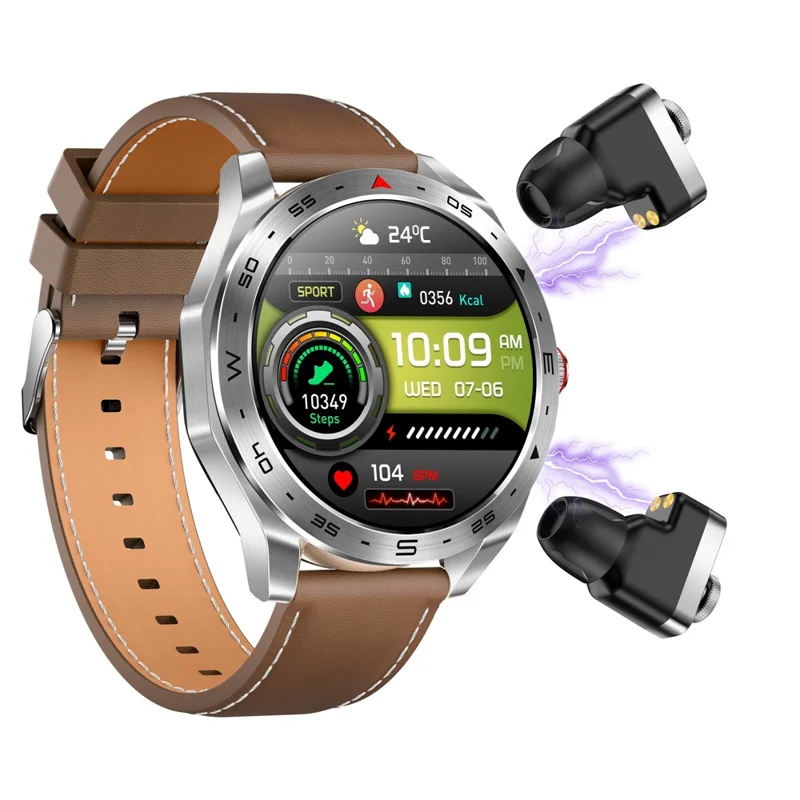 T95 2-in-1 1.52-inch IPS Screen Smart Watch Waterproof Bluetooth-compatible Call TWS Earphones - Silver