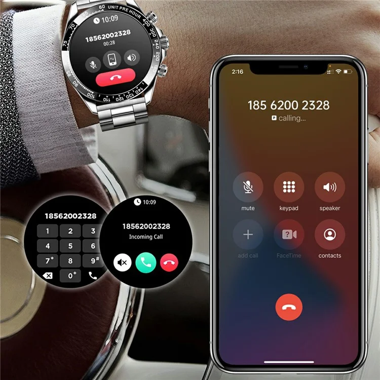 Orologio Intelligente con Schermo AMOLED AK63 Bluetooth, Braccialetto per Chiamate - Nero
