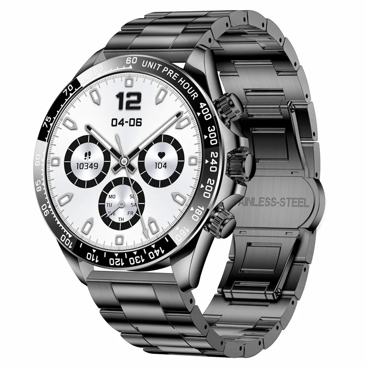 AK63 Montre Connectée Bluetooth Écran AMOLED avec Bracelet en Acier - Noir