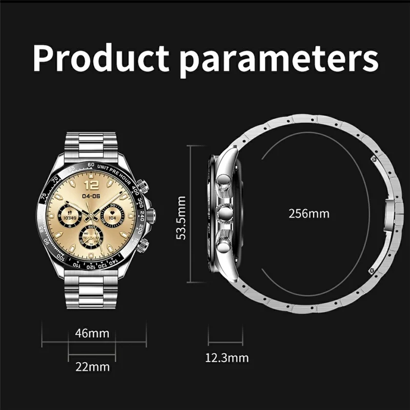 AK63 Bluetooth-compatible Call AMOLED Screen Smart Watch Bracelet with Steel Strap - Gold+Silver