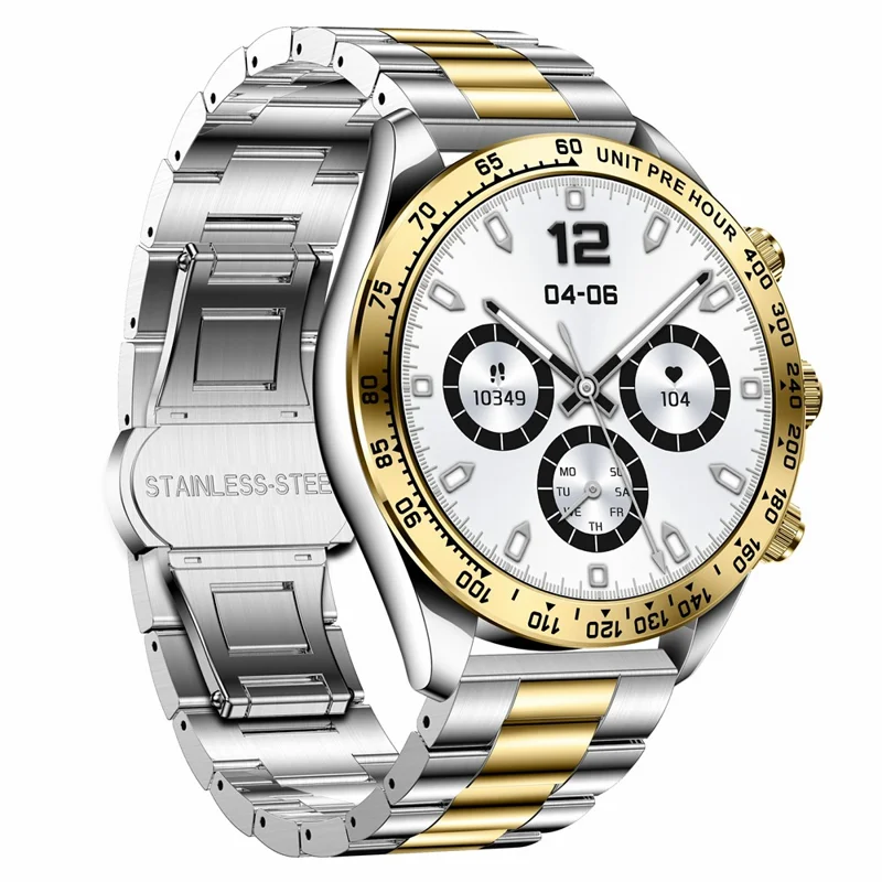 AK63 Bluetooth-compatible Call AMOLED Screen Smart Watch Bracelet with Steel Strap - Gold+Silver