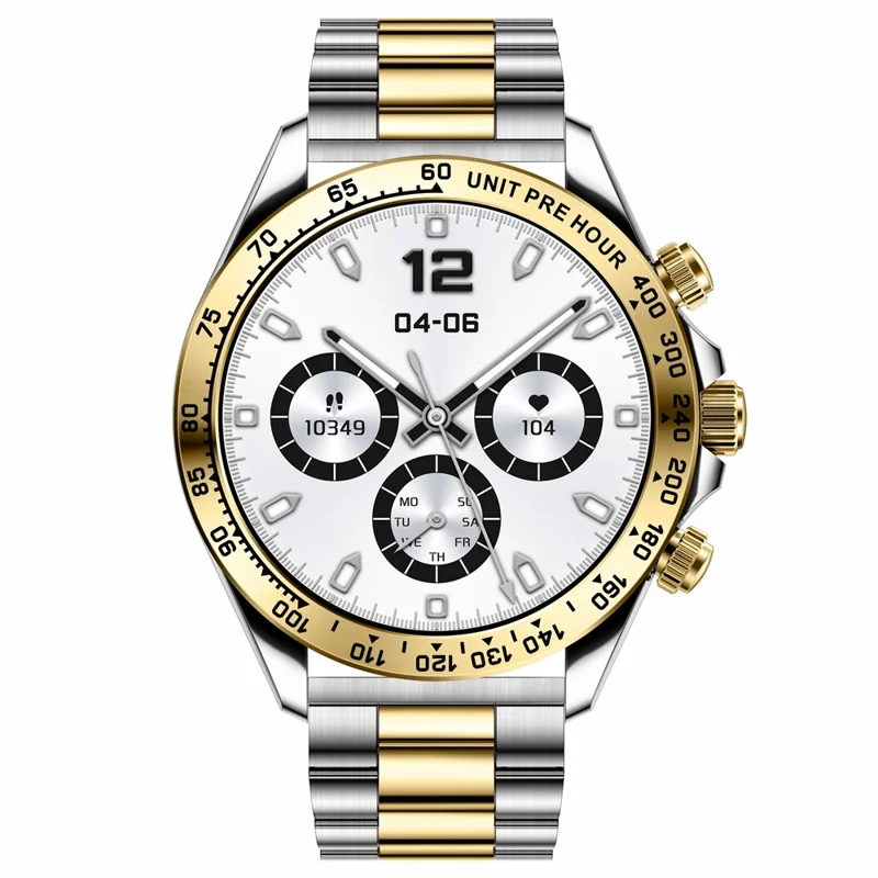 AK63 Bluetooth-compatible Call AMOLED Screen Smart Watch Bracelet with Steel Strap - Gold+Silver