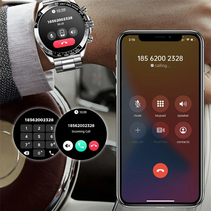 AK63 Bluetooth-compatible Call AMOLED Screen Smart Watch Bracelet with Steel Strap - Gold+Silver
