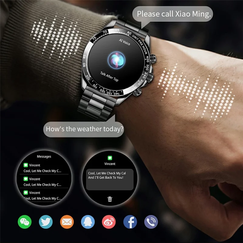 AK63 Bluetooth-compatible Call AMOLED Screen Smart Watch Bracelet with Steel Strap - Gold+Silver