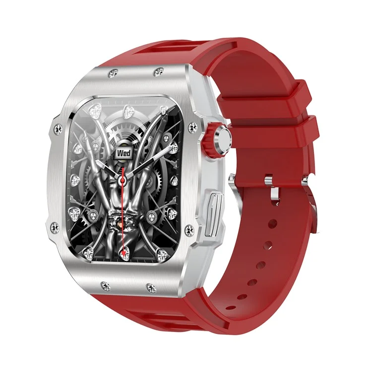 Brazalete de Banda Deportiva Inteligente Impermeable AK55 Men's Watch Watch Monitor Impermeable - Plata+rojo