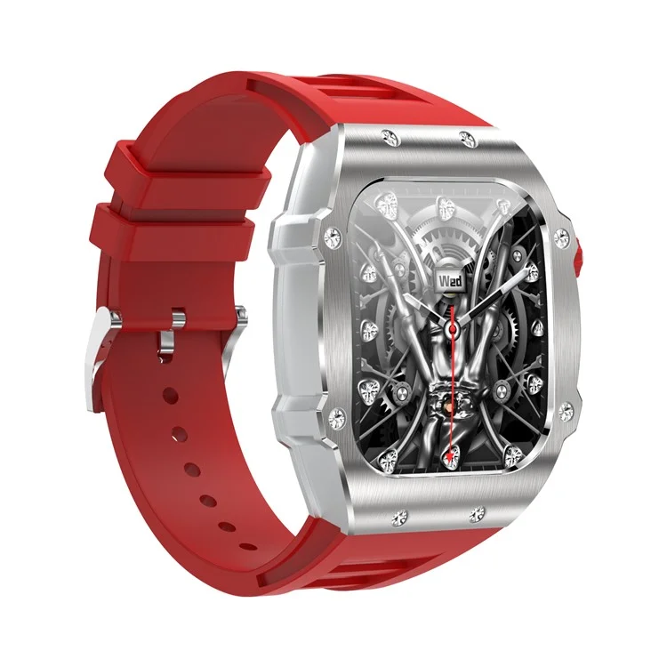 Brazalete de Banda Deportiva Inteligente Impermeable AK55 Men's Watch Watch Monitor Impermeable - Plata+rojo