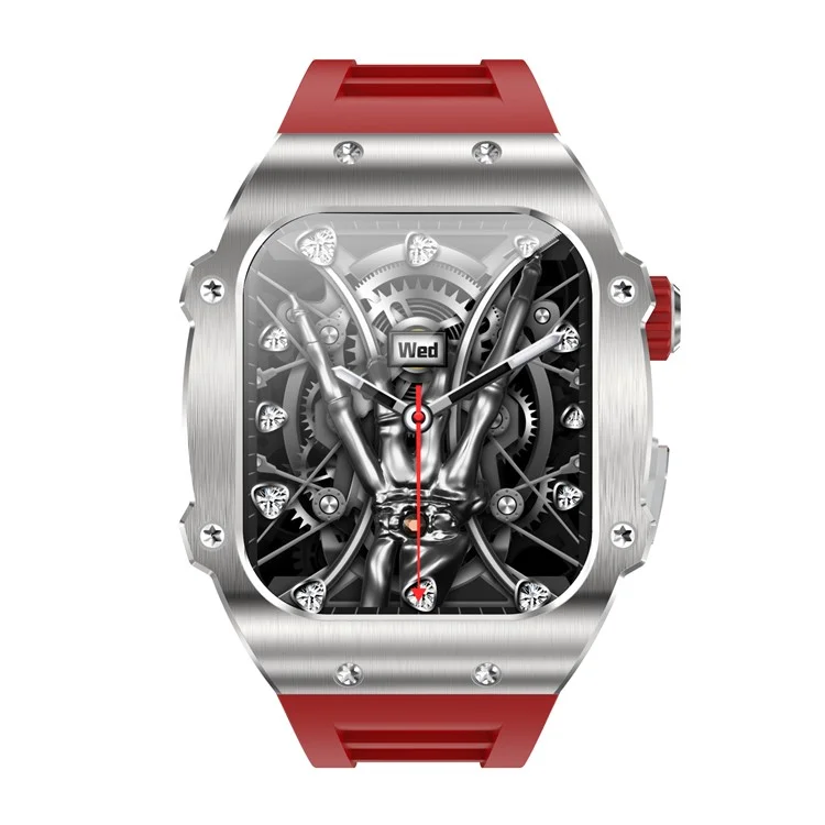 Brazalete de Banda Deportiva Inteligente Impermeable AK55 Men's Watch Watch Monitor Impermeable - Plata+rojo